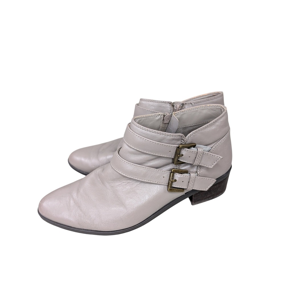 Bella Vita Womens Ankle Boots 8.5 M Gray Taupe Leather Double Buckle Zip Booties
